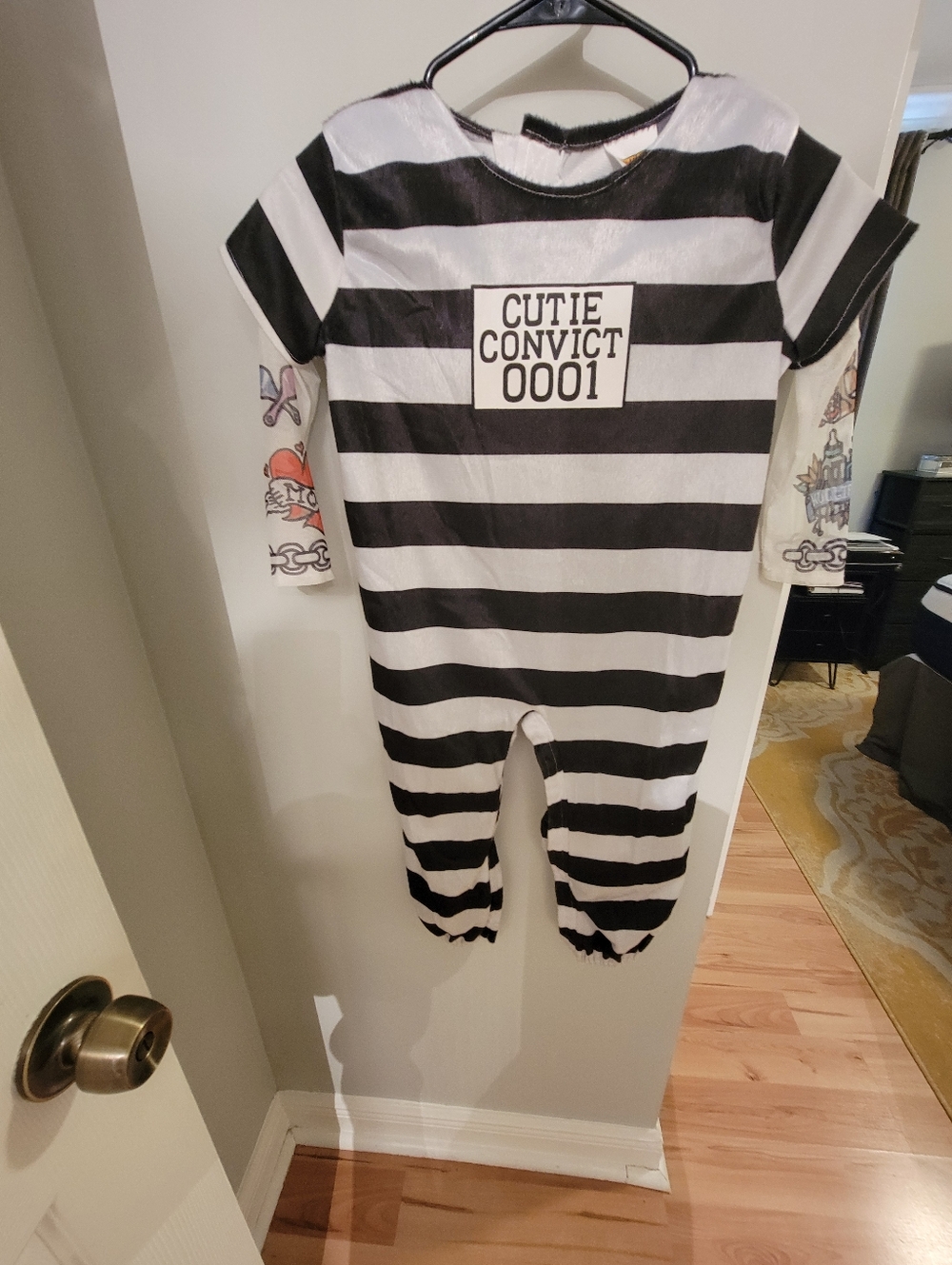 Cutie Convict Black & White Striped Kids One-Piece